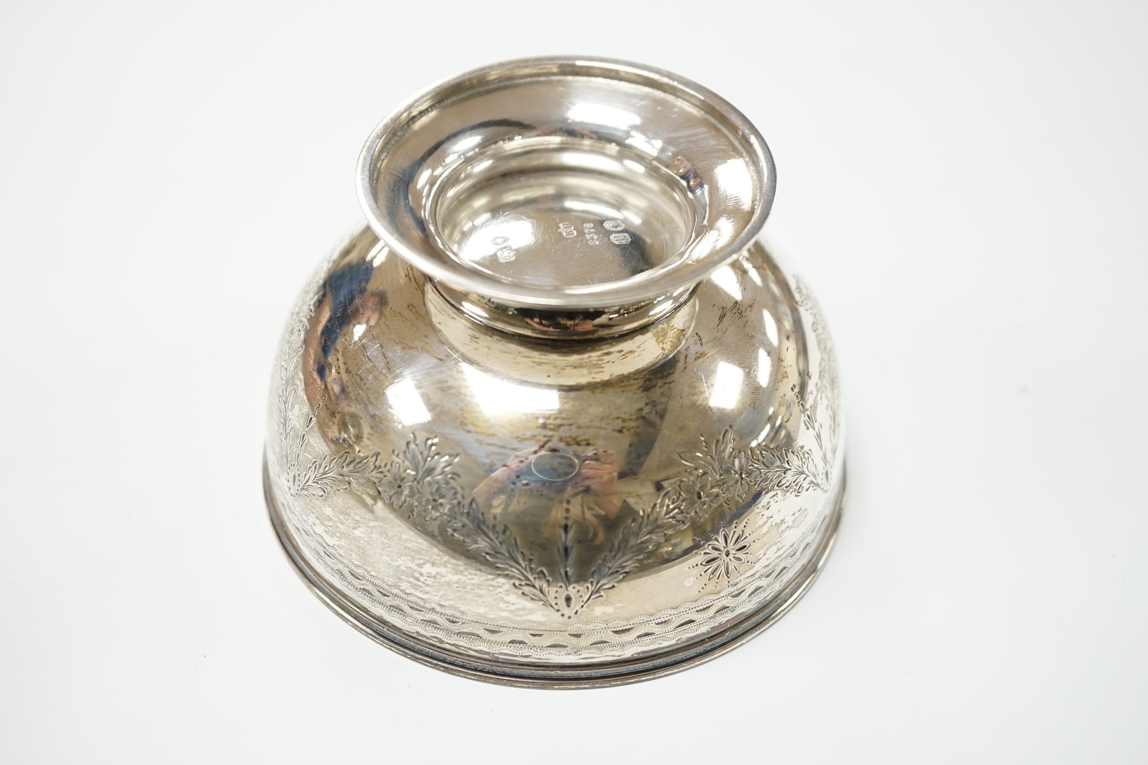 A Victorian silver sugar bowl, Robert Harper, London, 1870, diameter 11.1cm, together with a George V repousse silver trinket box, 8.2oz. Good to fair condition.